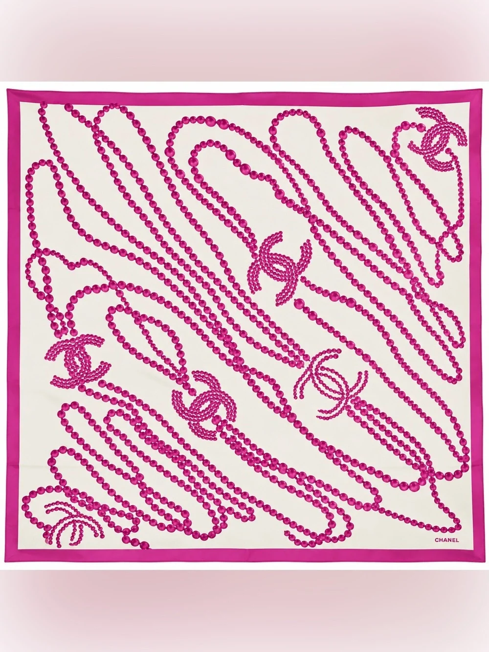 Chanel Silk chic Scarf CC Logo Pink White Square 35x35 ‼️LAST ONE LEFT